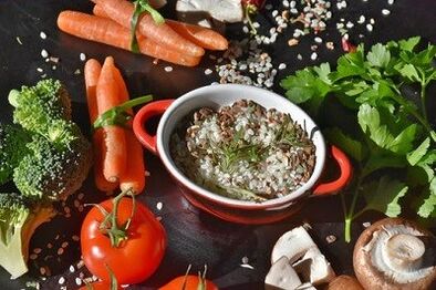 Ungefähres Menü gemäß dem Schema für eine gesunde Ernährung